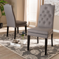 Baxton Studio BBT5158.11-Grey-CC Dylin Modern and ContemporaryGray Fabric Upholstered Button Tufted Wood Dining Chair Set of 2